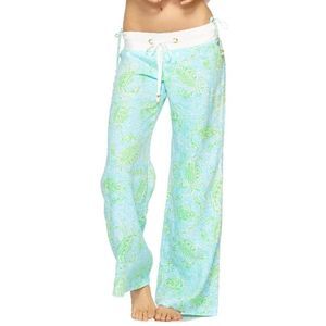Lilly Pulitzer Aqua and Lime Paisley Drawstring Lounge Pants